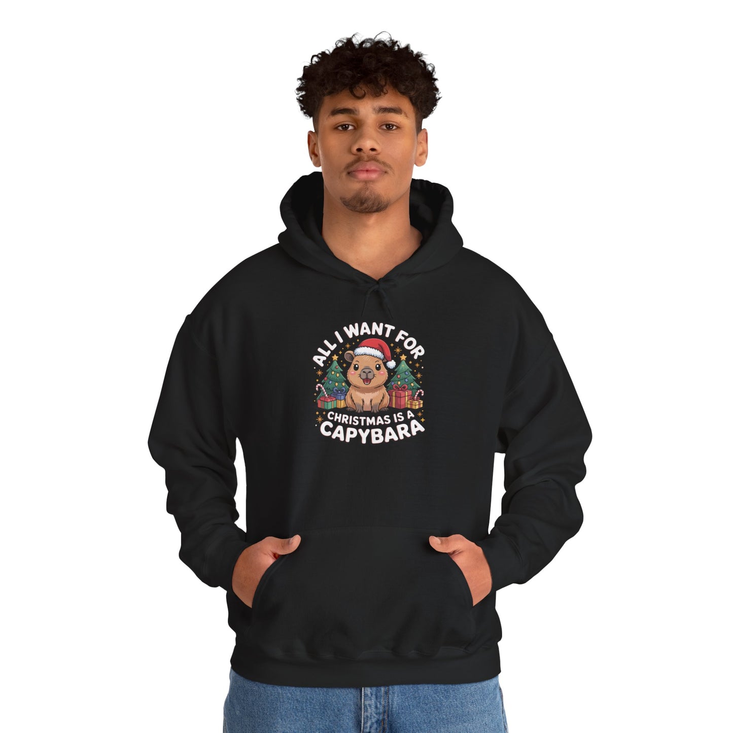 Capybara Christmas Hoodie — "All I Want for Christmas is a Capybara" Cute Holiday Hoodie