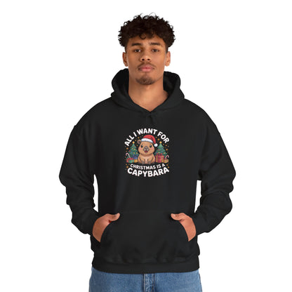 Capybara Christmas Hoodie — "All I Want for Christmas is a Capybara" Cute Holiday Hoodie