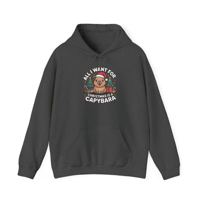 Capybara Christmas Hoodie — "All I Want for Christmas is a Capybara" Cute Holiday Hoodie
