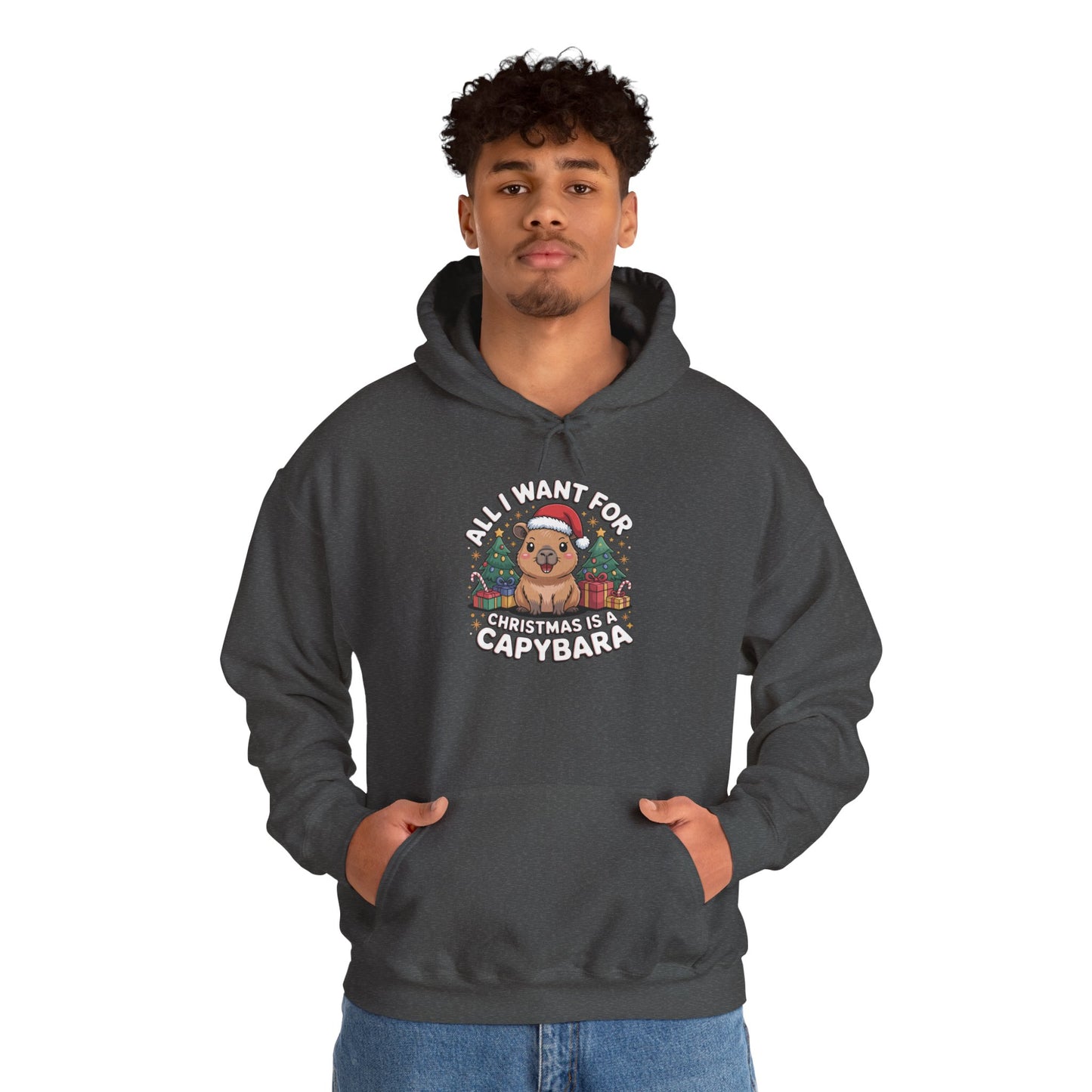 Capybara Christmas Hoodie — "All I Want for Christmas is a Capybara" Cute Holiday Hoodie