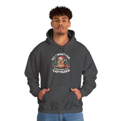 Capybara Christmas Hoodie — "All I Want for Christmas is a Capybara" Cute Holiday Hoodie