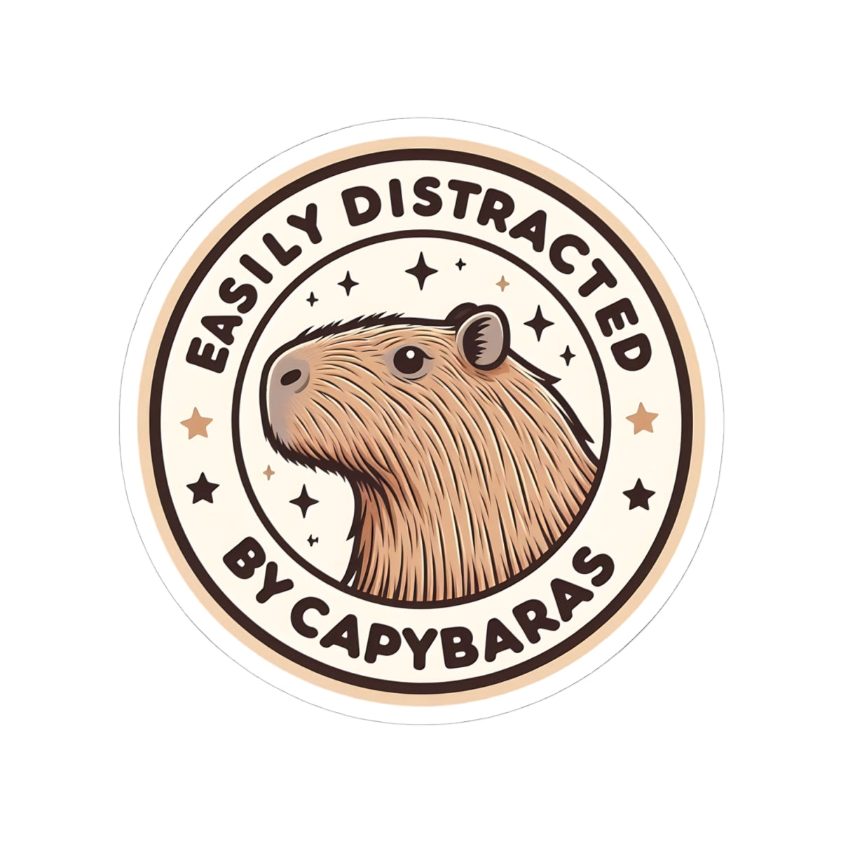 Easily Distracted by Capybaras Sticker — Cute Capybara Emblem Kiss-Cut Sticker