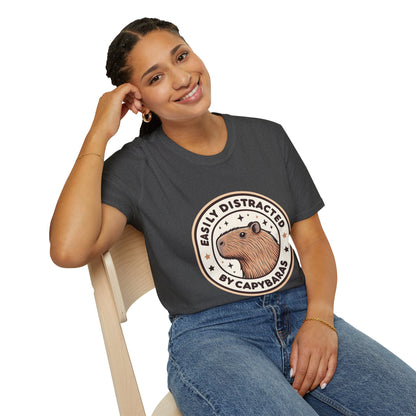 Funny Easily Distracted by Capybaras Unisex Tee