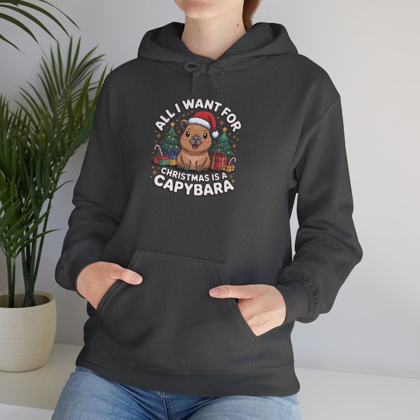Capybara Christmas Hoodie — "All I Want for Christmas is a Capybara" Cute Holiday Hoodie