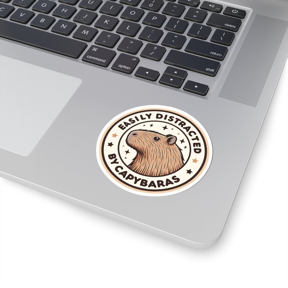 Easily Distracted by Capybaras Sticker — Cute Capybara Emblem Kiss-Cut Sticker