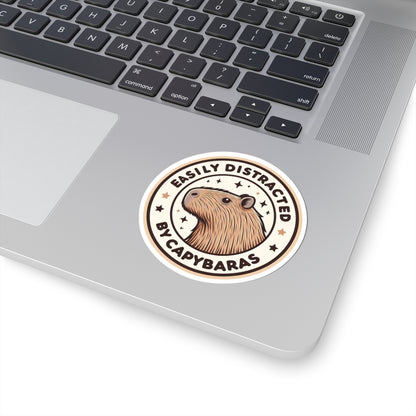 Easily Distracted by Capybaras Sticker — Cute Capybara Emblem Kiss-Cut Sticker