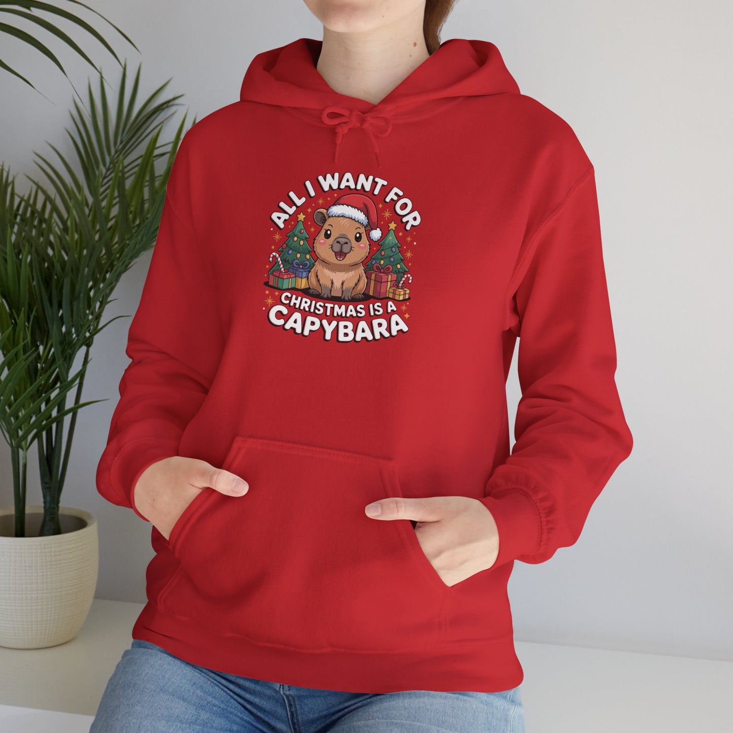 Capybara Christmas Hoodie — "All I Want for Christmas is a Capybara" Cute Holiday Hoodie