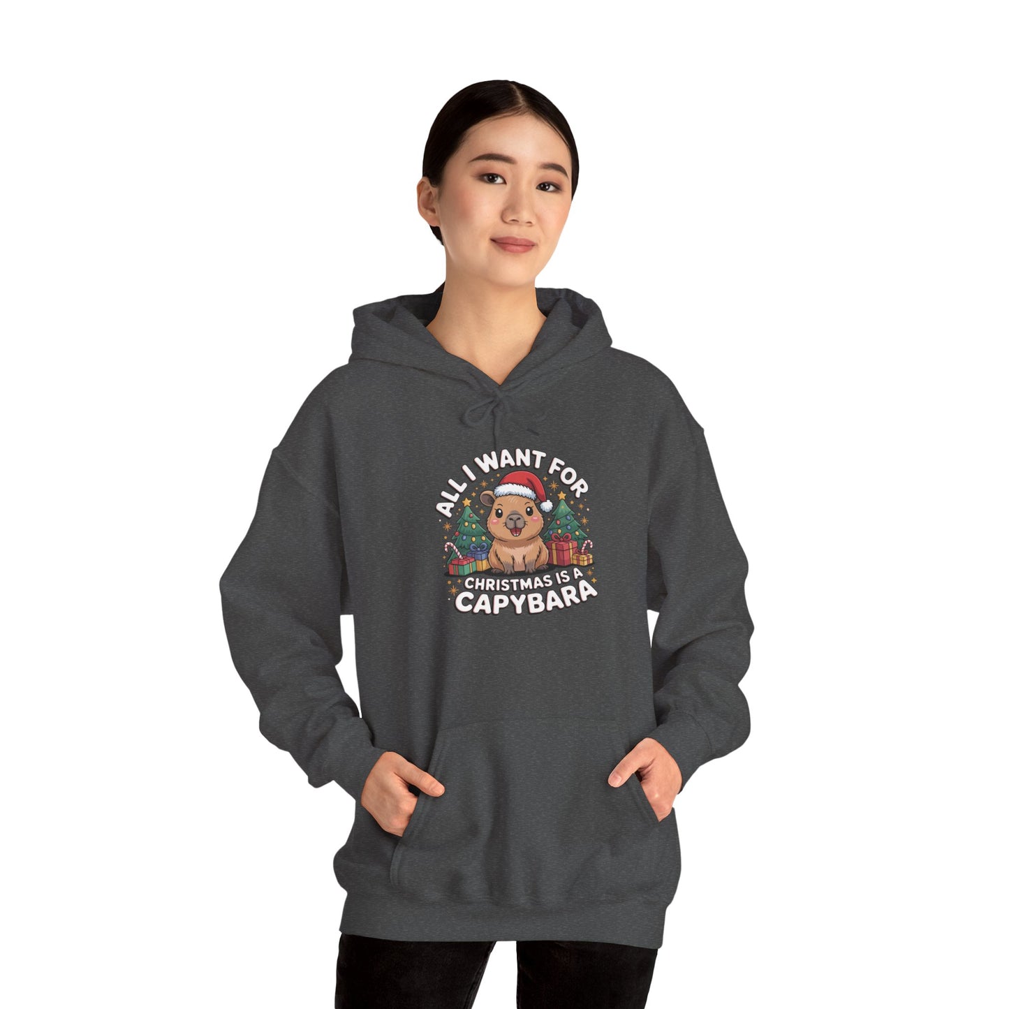 Capybara Christmas Hoodie — "All I Want for Christmas is a Capybara" Cute Holiday Hoodie