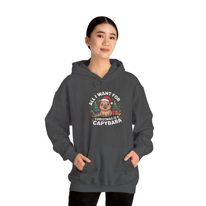 Capybara Christmas Hoodie — "All I Want for Christmas is a Capybara" Cute Holiday Hoodie