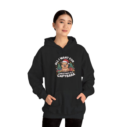 Capybara Christmas Hoodie — "All I Want for Christmas is a Capybara" Cute Holiday Hoodie