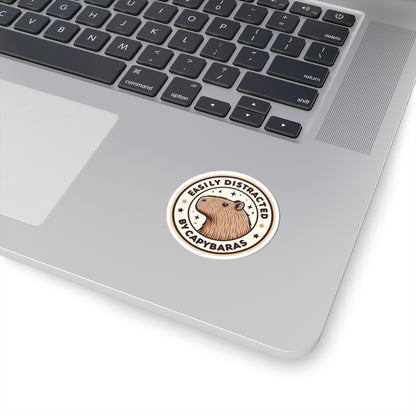 Easily Distracted by Capybaras Sticker — Cute Capybara Emblem Kiss-Cut Sticker