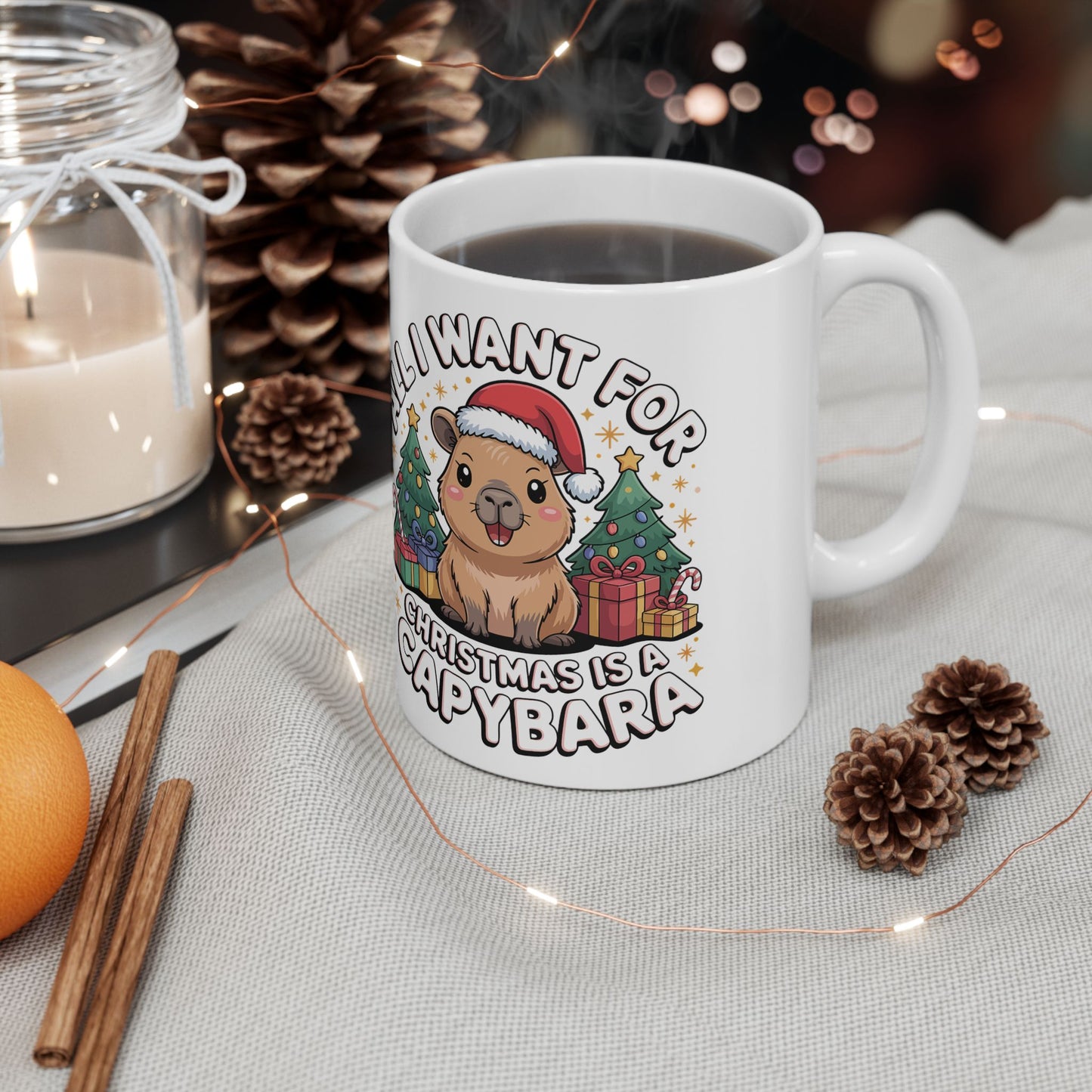 Christmas Capybara Mug — "All I Want for Christmas Is a Capybara" (11oz & 15oz)