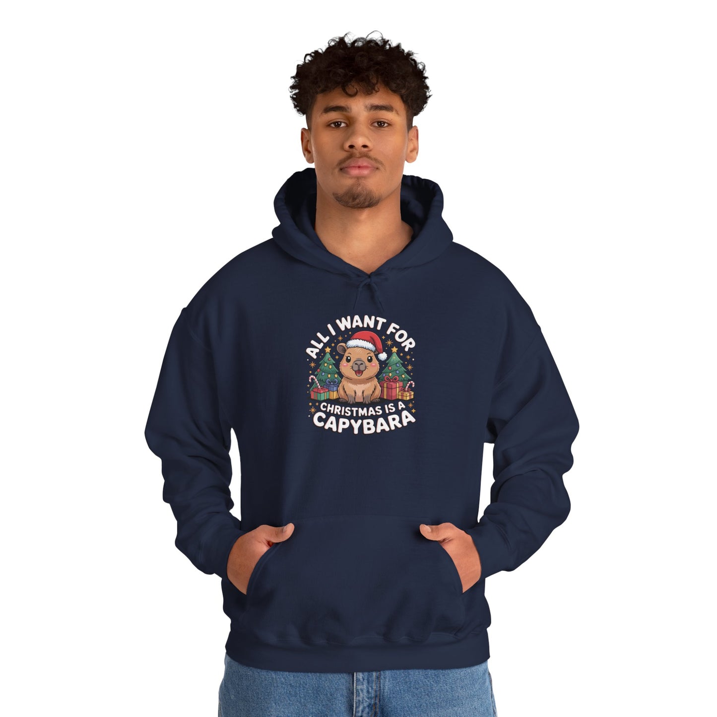 Capybara Christmas Hoodie — "All I Want for Christmas is a Capybara" Cute Holiday Hoodie