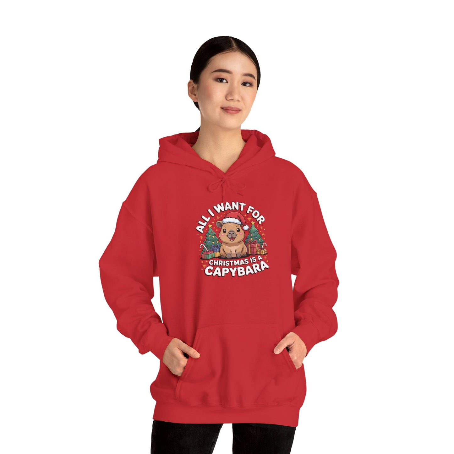 Capybara Christmas Hoodie — "All I Want for Christmas is a Capybara" Cute Holiday Hoodie