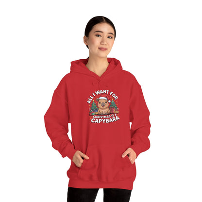 Capybara Christmas Hoodie — "All I Want for Christmas is a Capybara" Cute Holiday Hoodie