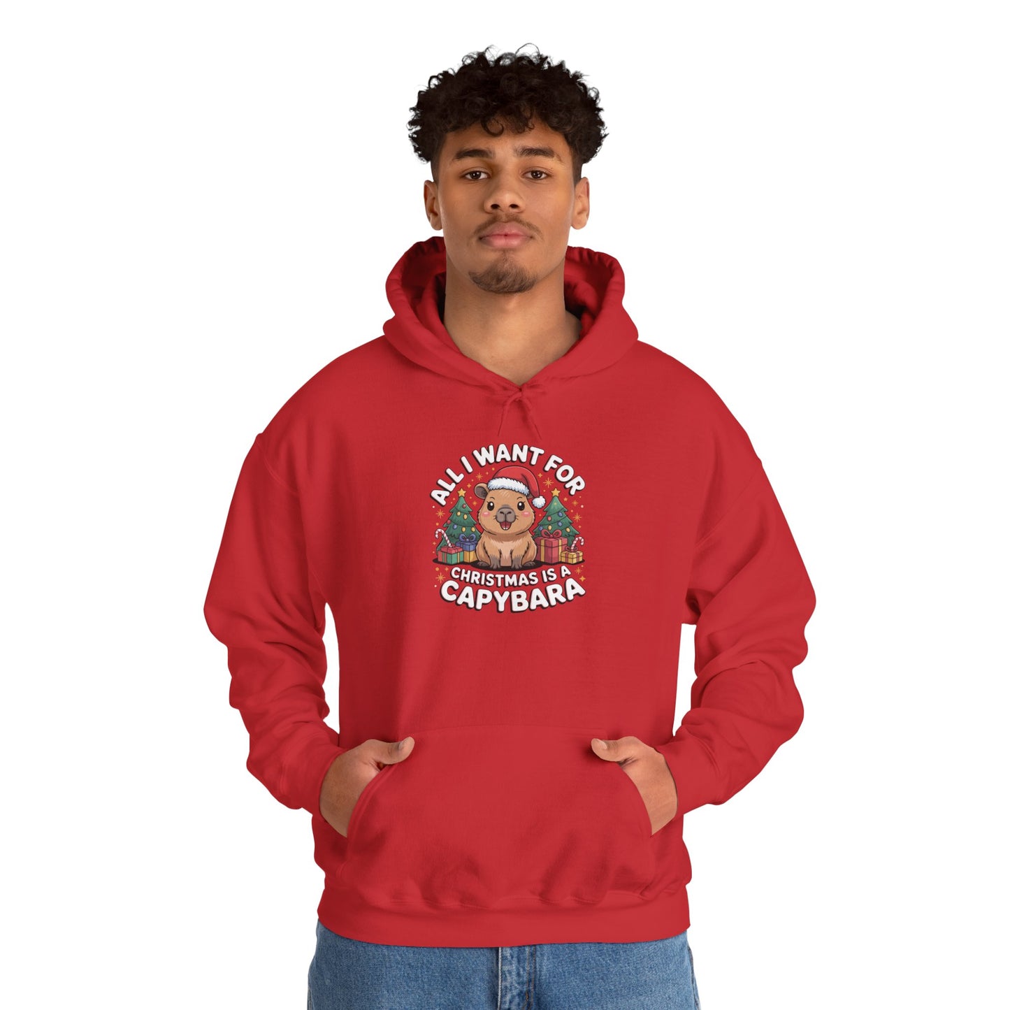 Capybara Christmas Hoodie — "All I Want for Christmas is a Capybara" Cute Holiday Hoodie