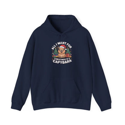 Capybara Christmas Hoodie — "All I Want for Christmas is a Capybara" Cute Holiday Hoodie