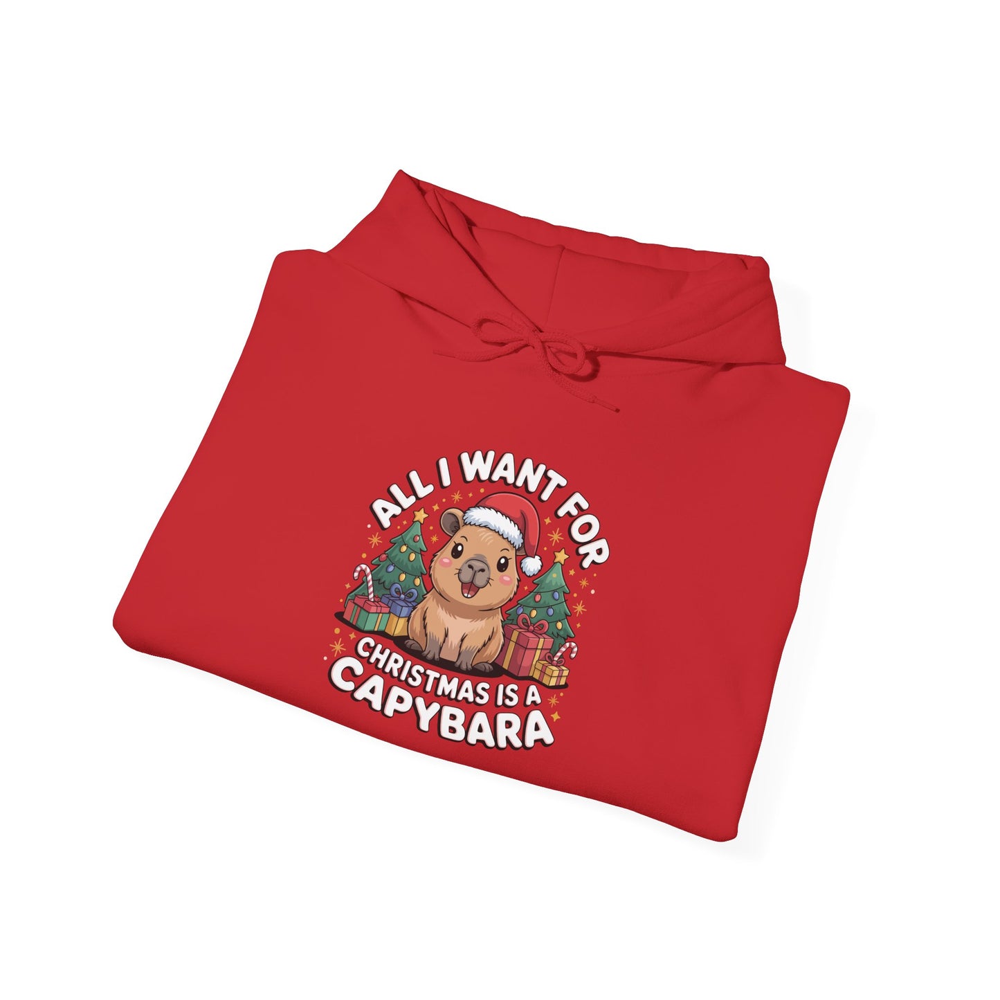 Capybara Christmas Hoodie — "All I Want for Christmas is a Capybara" Cute Holiday Hoodie