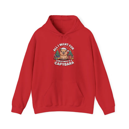 Capybara Christmas Hoodie — "All I Want for Christmas is a Capybara" Cute Holiday Hoodie