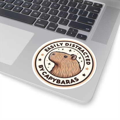 Easily Distracted by Capybaras Sticker — Cute Capybara Emblem Kiss-Cut Sticker