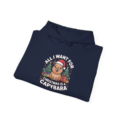 Capybara Christmas Hoodie — "All I Want for Christmas is a Capybara" Cute Holiday Hoodie