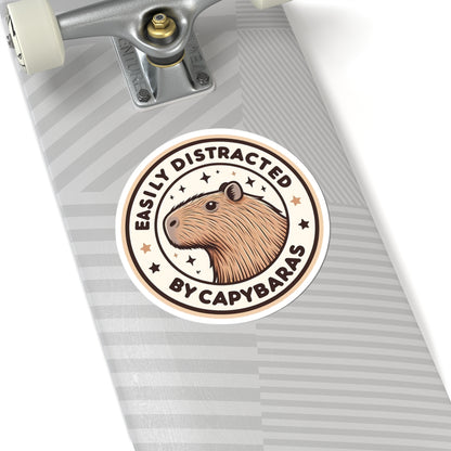 Easily Distracted by Capybaras Sticker — Cute Capybara Emblem Kiss-Cut Sticker
