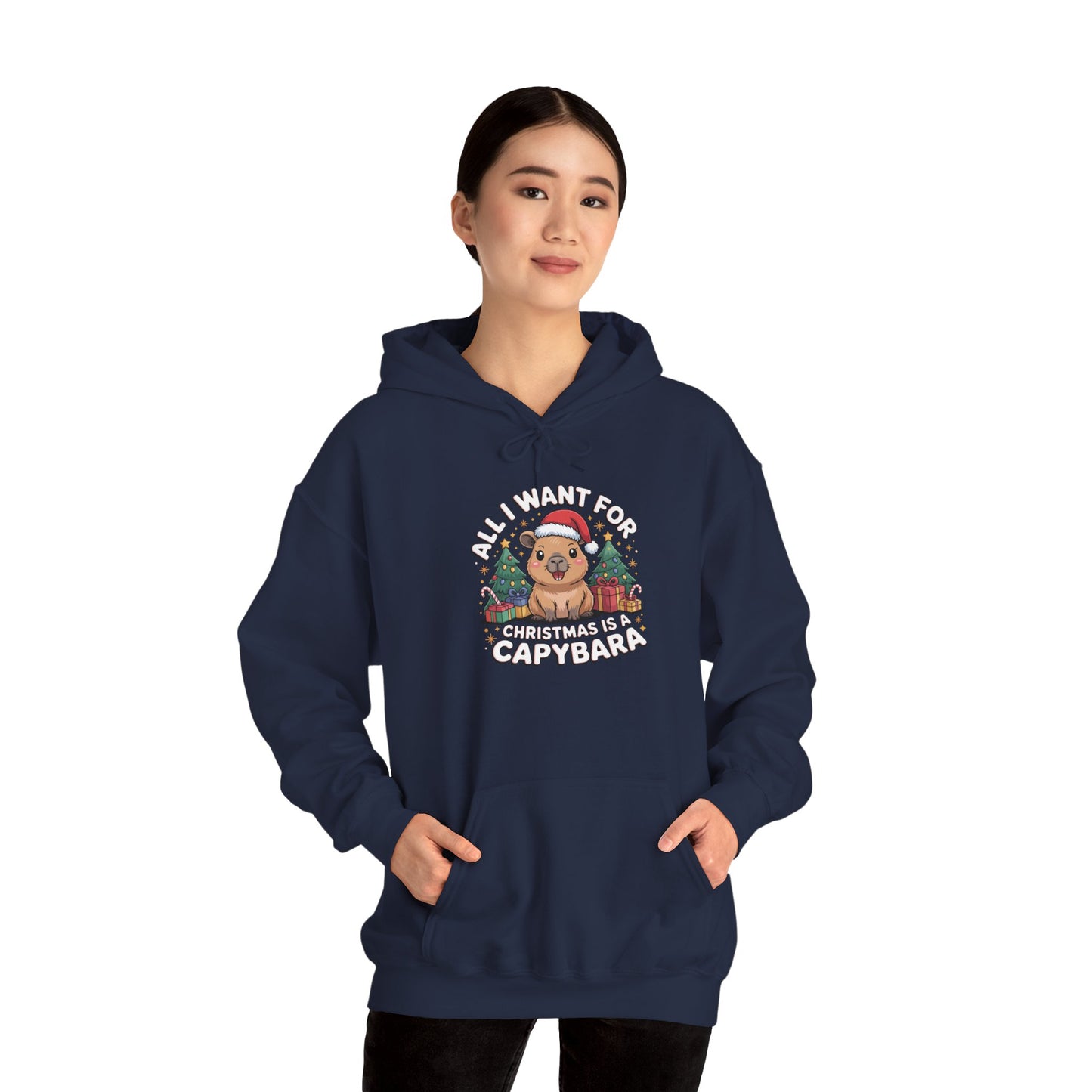 Capybara Christmas Hoodie — "All I Want for Christmas is a Capybara" Cute Holiday Hoodie